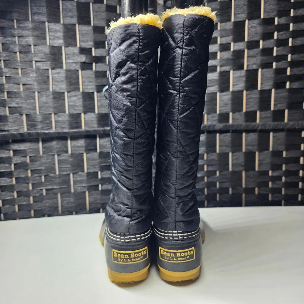LL Bean Quilted Tall Duck Boots Women 6M Black Fleece Lined Waterproof Maine USA